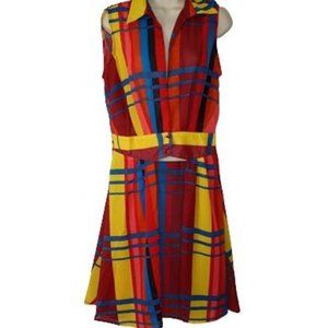 Thread Story Rainbow Plaid Woven Chiffon Cropped Tunic Hem Top